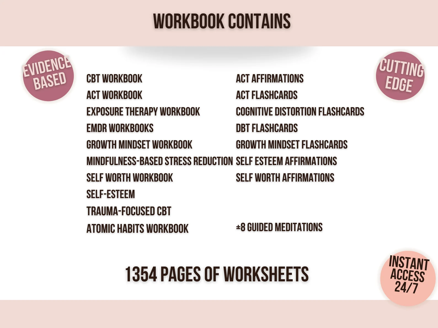 Therapy Worksheets Bundle – 1300+ Pages for CBT, DBT, ACT | Mental Health Workbooks Pdf, anxiety, depression, trauma, exposure, self-help + 8 Ebooks 90% OFF