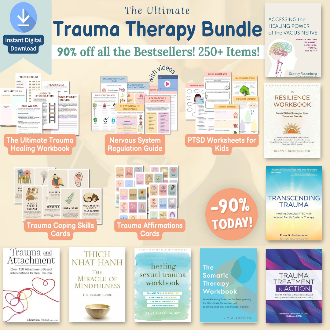Trauma Bundle, trauma healing, PTSD, CPTSD, somatic therapy, ptsd workbook, nervous system regulation, trauma worksheet, polyvagal + 13 ebooks 90% Off