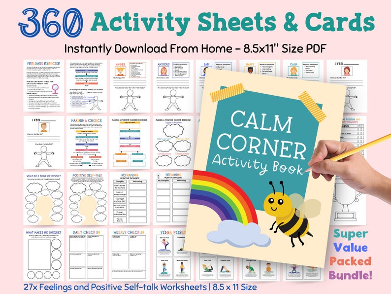360 Bundle Therapy Activity for Kids Worksheet Anxiety Coping Skills Handouts Resources Therapist School Psychology Tools Counseling Decor